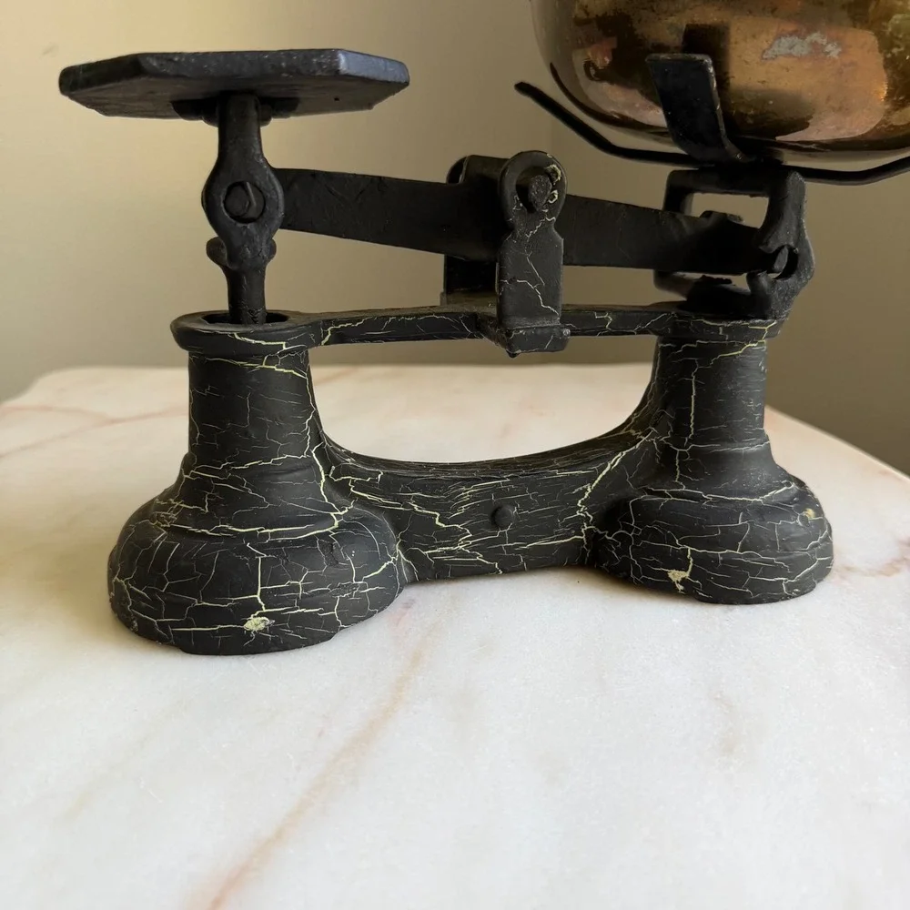 Vintage Peerage England Cast Iron Balance Scale Black Crackle Brass Bowl Decor